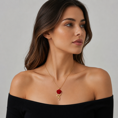 Romantic Red Rose Pendant Necklace