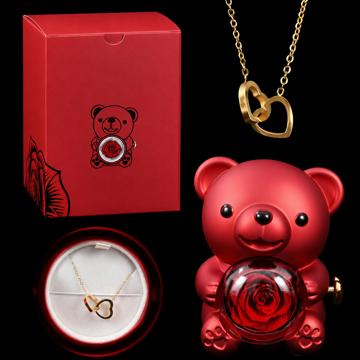 Eternal Rose Bear W/ Engraved Necklace
