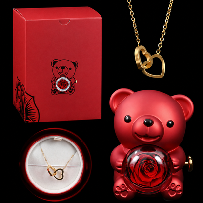 Eternal Rose Bear W/ Engraved Necklace